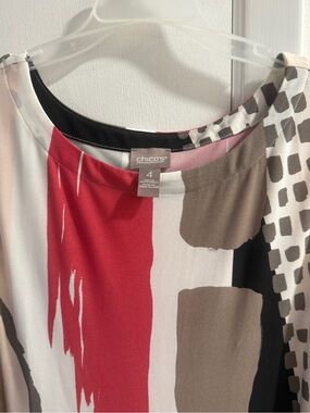 Chico's Red, White, Black & Taupe Abstract Midi Dress